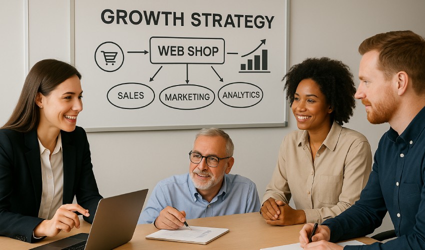 team marketeers bespreekt groeistrategieën voor een webshop